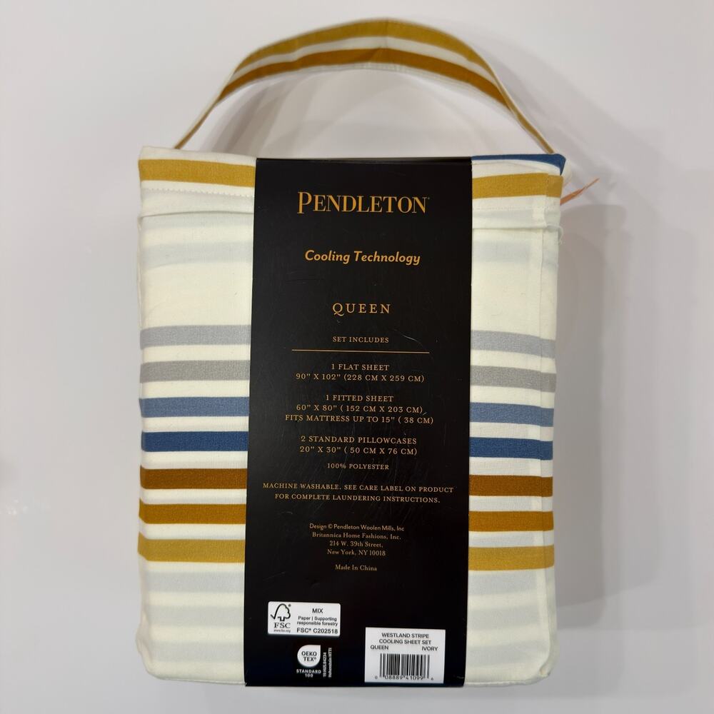 Pendleton QUEEN Sheet Set Ivory Westland Stripe Cooling Technology 4pc NWT - Picture 9 of 13